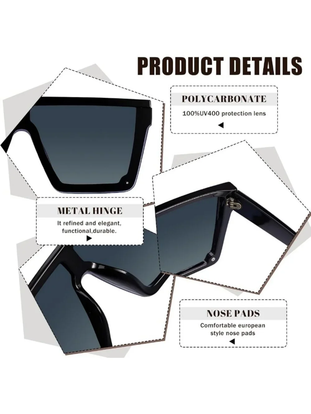 Oversized Square Flat Top Sunglasses for Women & Men - Stylish UV Protection